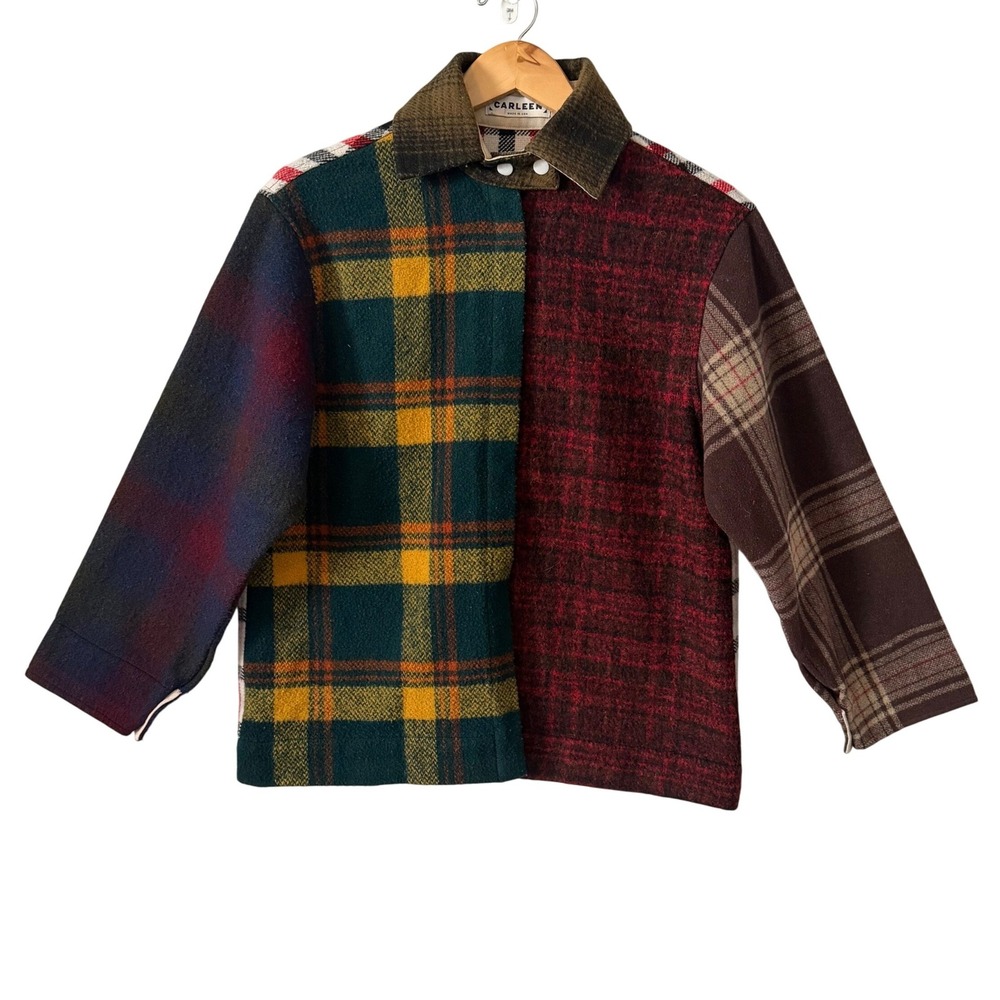 Carleen Sz Sm Patchwork Deadstock Wool Organic Cotton Plaid Jacket Made in USA